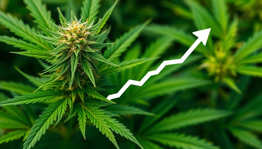 Cannabis plant with growth graph overlay, marijuana legalization support.