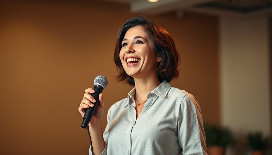 Woman presenting indoors, related to cannabis banking and lending.