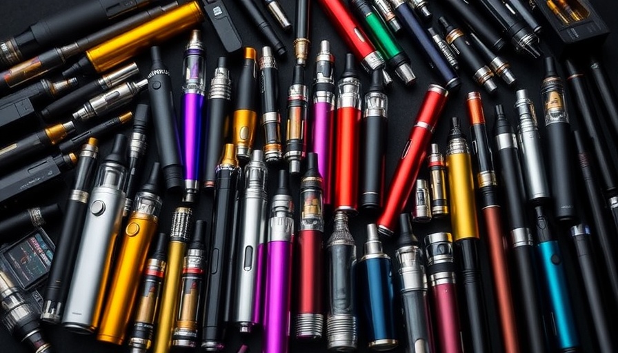 Colorful vape pens and cartridges layout for cannabis industry news.