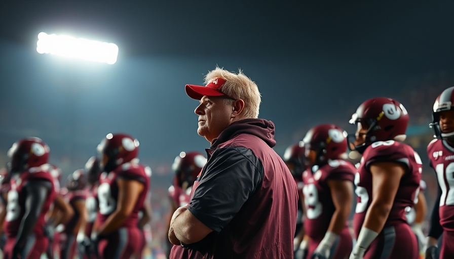 Football coach and players on sidelines during night game, ASU drops in AP poll.