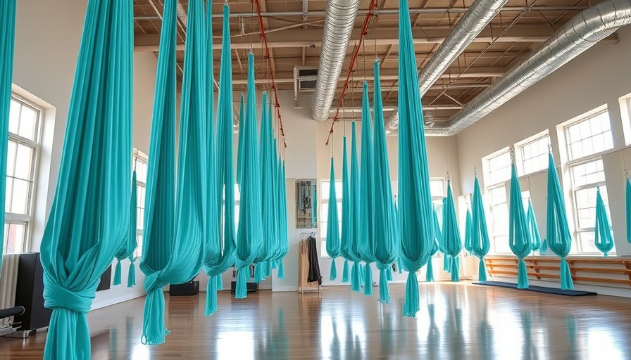 Kids Aerial Yoga Classes in Goodyear studio with teal silk hammocks.