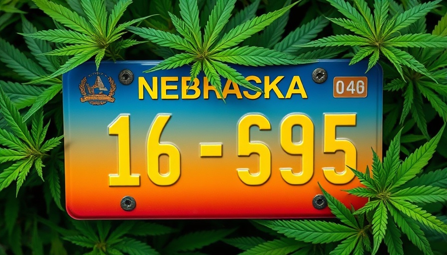 Nebraska license plate with cannabis leaves, symbolizing medical cannabis access Nebraska.