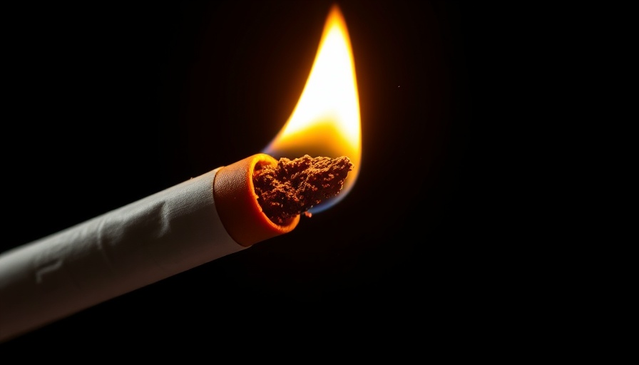 Close-up lit cigarette flame, related to smoking and inflammatory bowel disease.