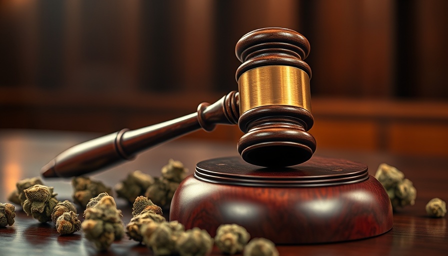 Gavel and cannabis buds symbolizing legal dispute in courtroom.