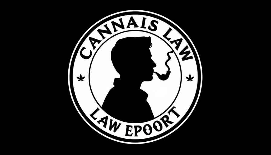 Monochrome emblem with silhouette and 'Cannabis Law Report' text.