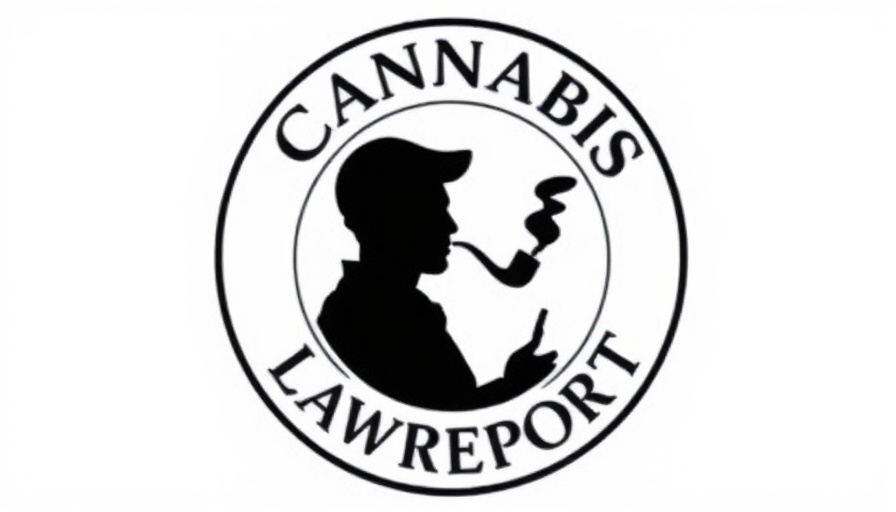Cannabis law report emblem with silhouette and text