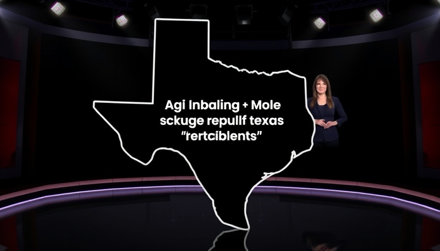 Delaware Cannabis Sales news graphic with Texas map and presenter.