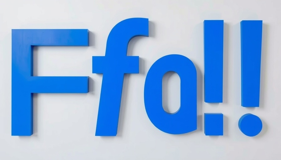 Minimalistic blue 'fa!' typography on gray background.