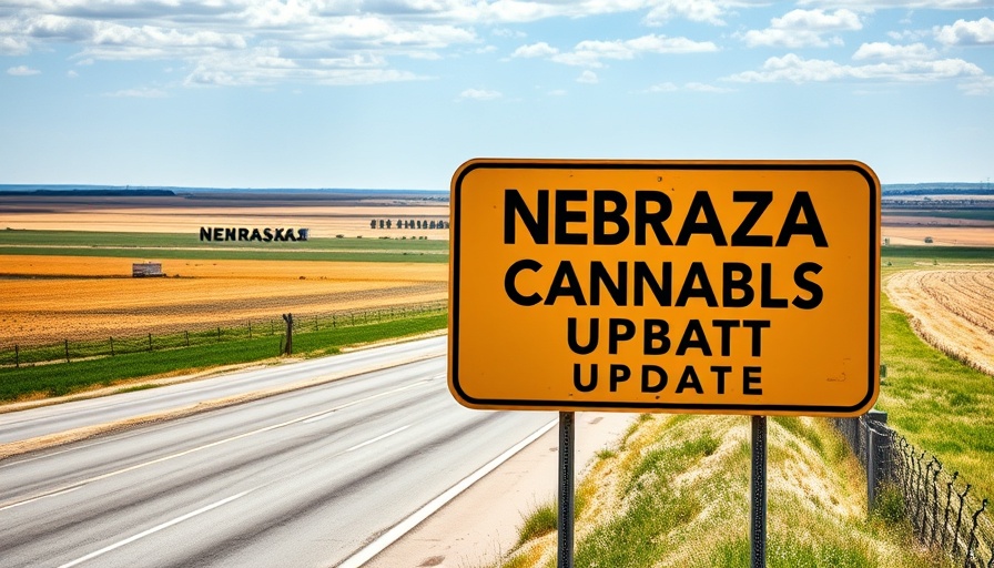 Nebraska state sign with cannabis law update text overlay.