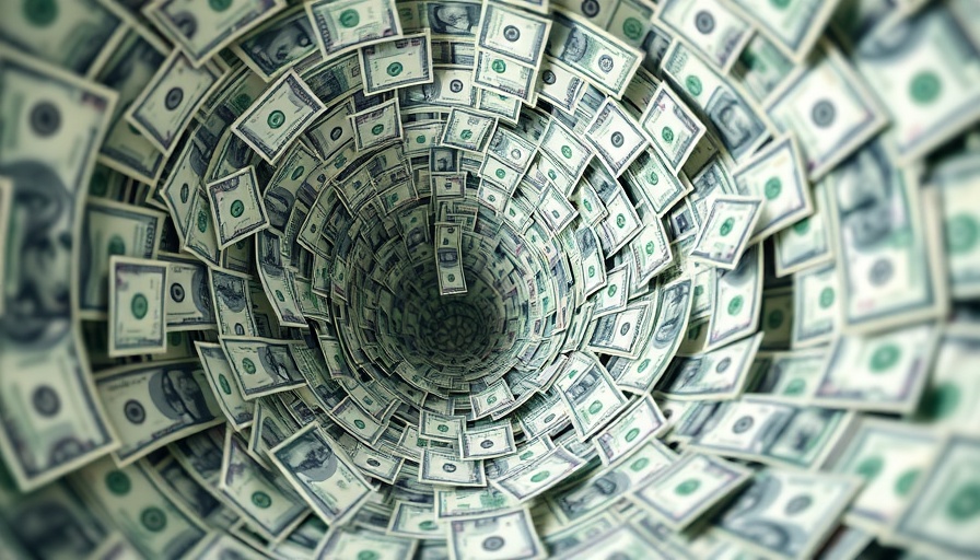 Swirling money vortex symbolizing economic change.