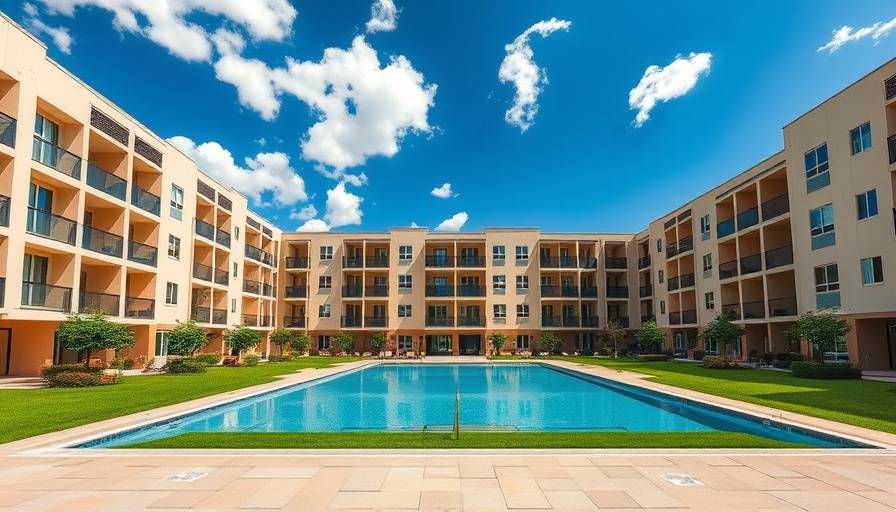 Gilbert garage-style apartment community with pool and lawn
