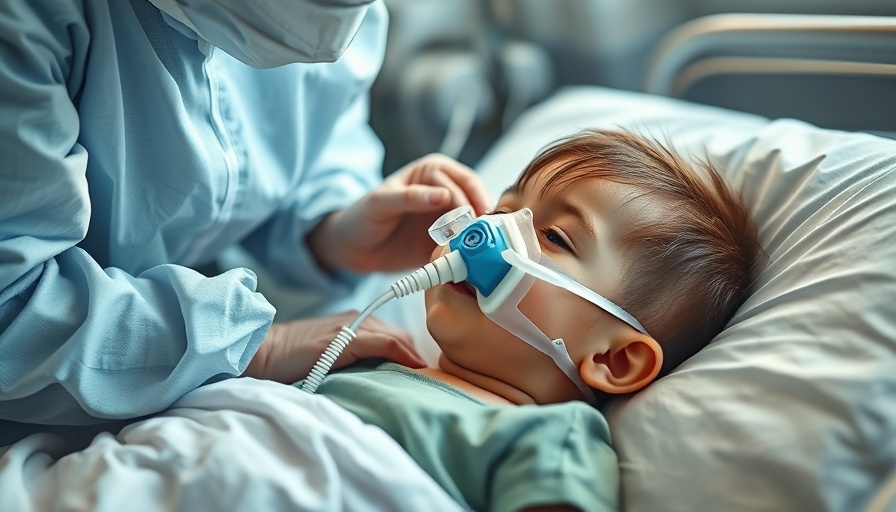 Healthcare worker assisting child with oxygen mask in a hospital setting.