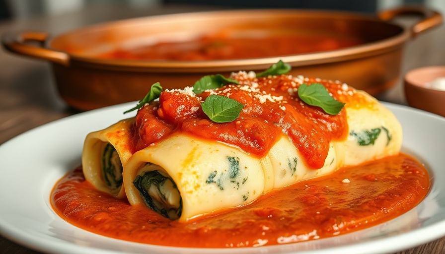 Spinach and ricotta cannelloni served on white plate.