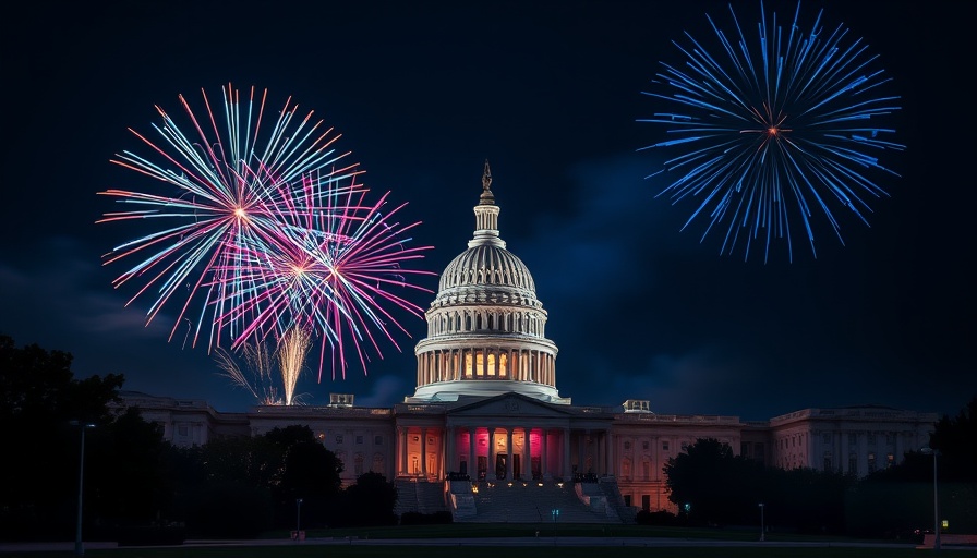 Fireworks lighting up U.S. Capitol against night sky.