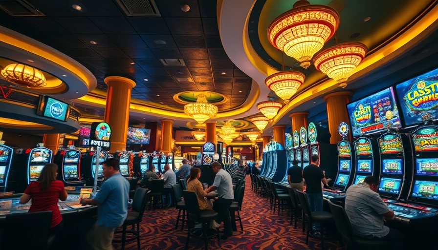Luxurious SlotsPalace Casino interior with vibrant gaming scene.