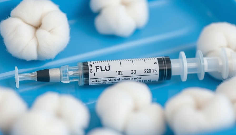 Flu vaccine syringe on medical tray, related to flu vaccination for children.