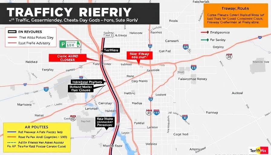 Weekend Travel Advisory map with freeway closures and detours