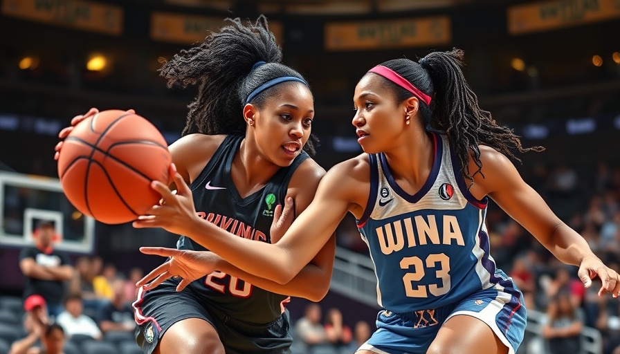 WNBA game with players contesting ball, showing intense action.