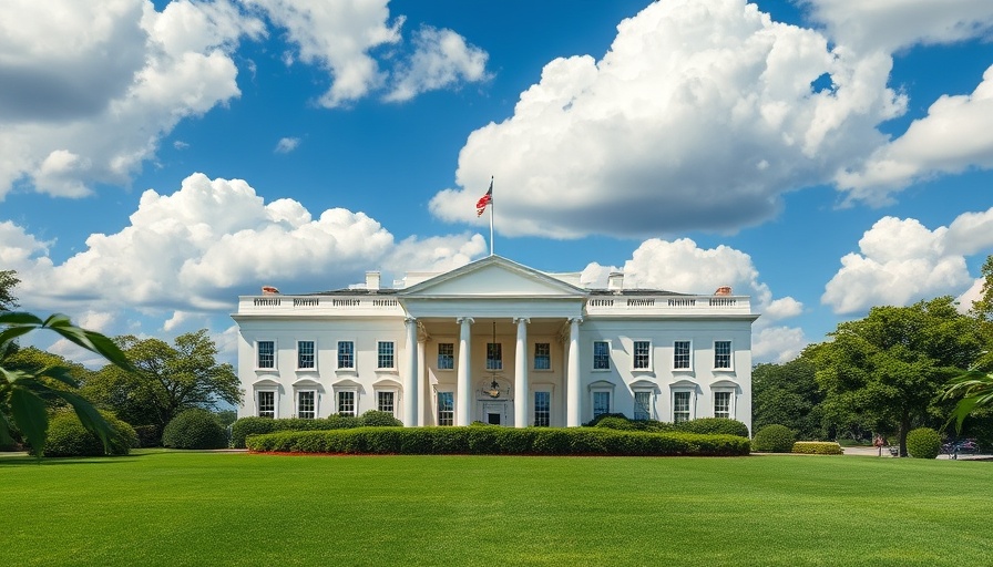 White House with cannabis leaf clouds, symbolic of cannabis industry news.