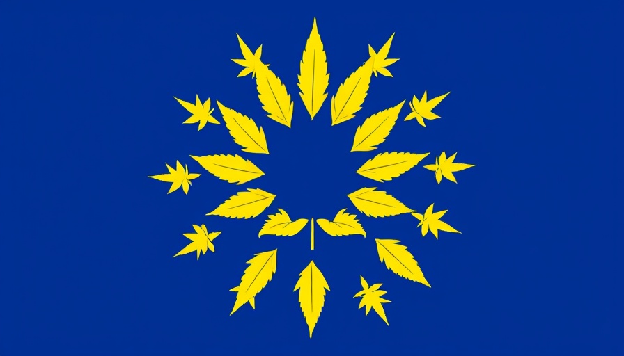 European Union flag with cannabis leaves symbolizing legalization pathways