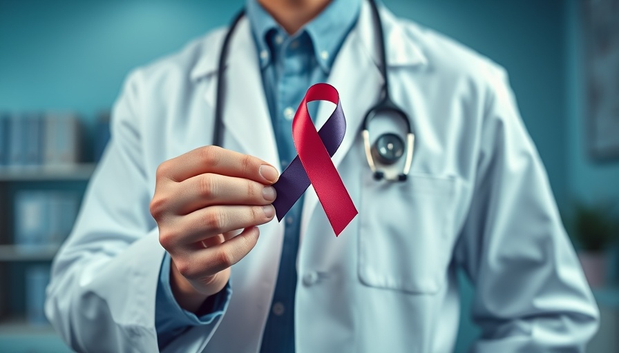 Doctor holds prostate cancer ribbon for genomic test prostate cancer treatment.