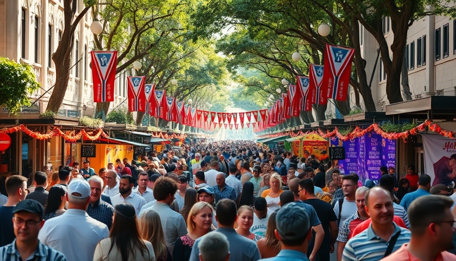 Lively festival during events in Greenville SC with crowded streets.