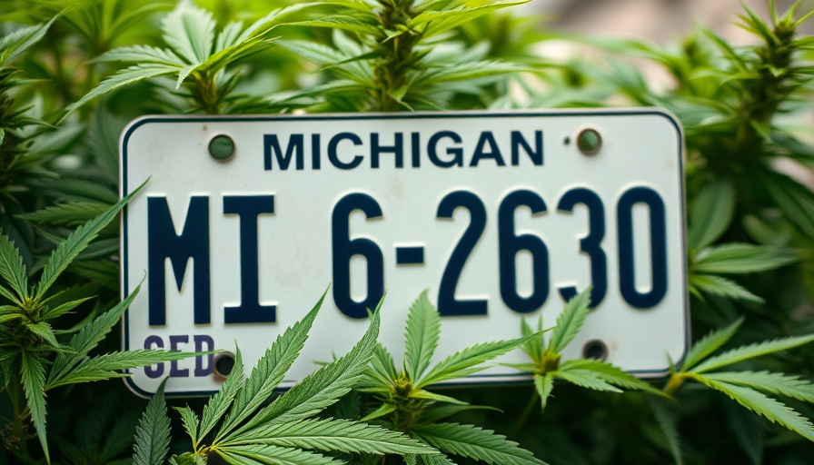 Michigan license plate with marijuana leaves, Great Lakes State emphasis.