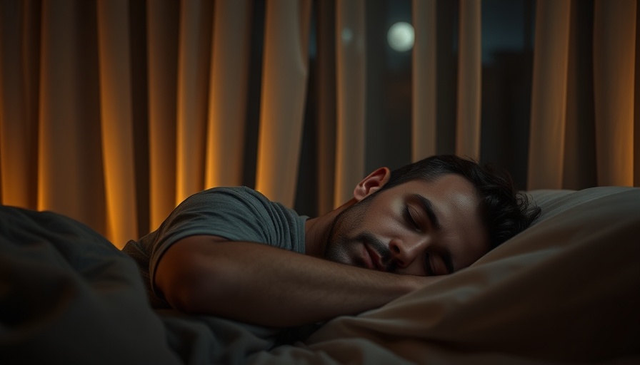 Man sleeping peacefully at night under warm lighting, bedroom.
