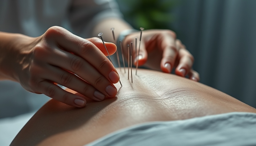 Acupuncture for chronic back pain treatment, close-up view.