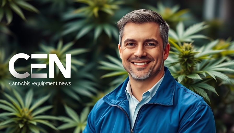 Smiling man with cannabis backdrop and CEN logo.