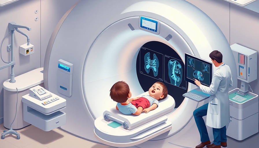 Child in MRI scanner with doctor analyzing results, illustrating radiation exposure in children and cancer risk.