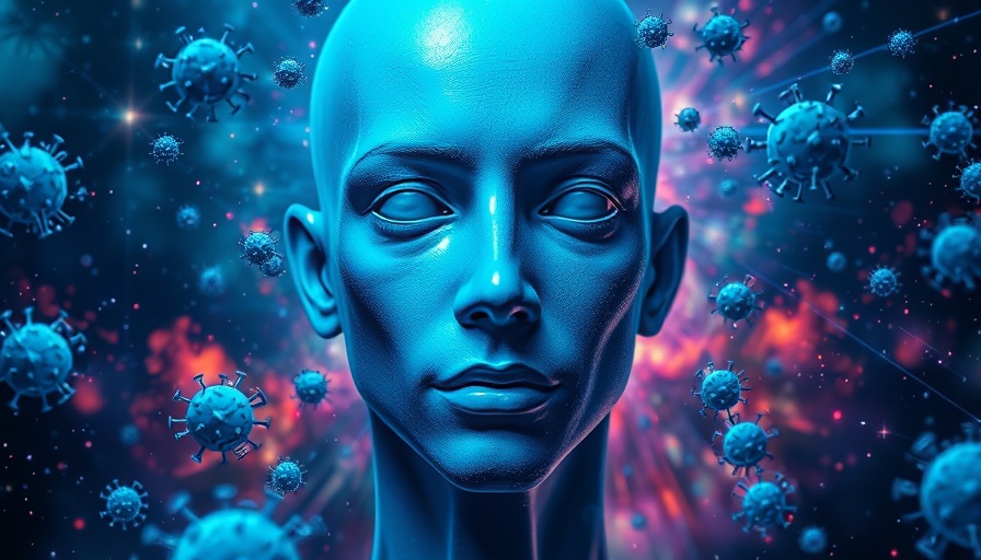 Abstract virus particles near a face for taste test for influenza detection.