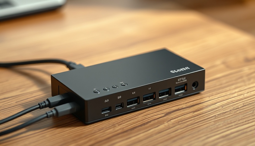 Compact electronic hub with cables on wood surface, Linkind ET6 Smart TV Backlights.