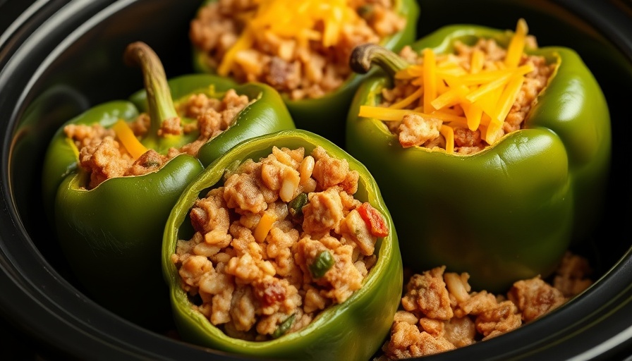 Savory Crock-Pot stuffed peppers with melted cheese, richly detailed.