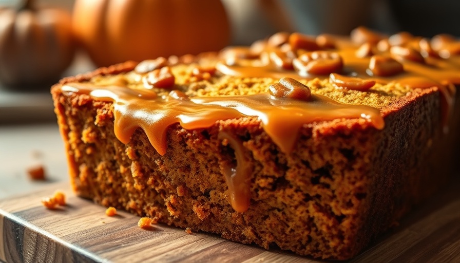 Close-up of moist pumpkin bread with caramel for Starbucks Pumpkin Bread Recipe