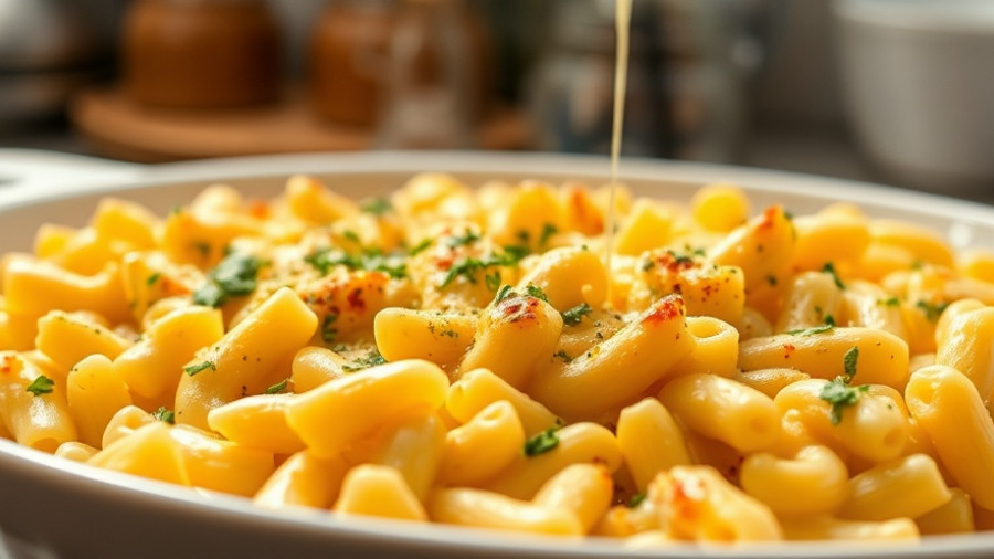 The Creamiest Mac and Cheese Recipe in white casserole dish.