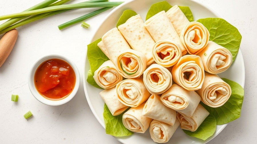 Delicious cream cheese tortilla roll ups on a plate with salsa and green onions.