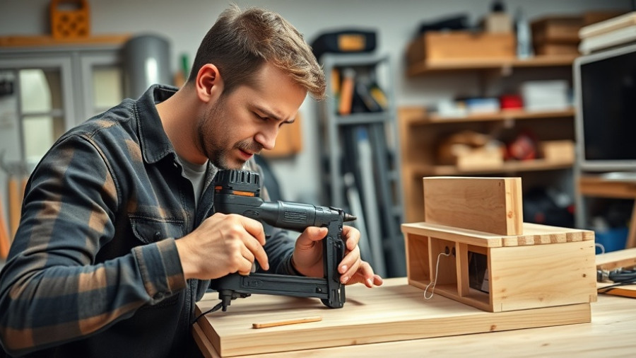 Person assembling wooden DIY charging station in workshop.