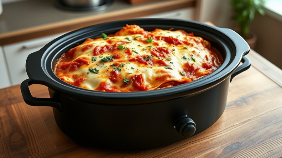 Crockpot lasagna recipe with melted cheese and herbs