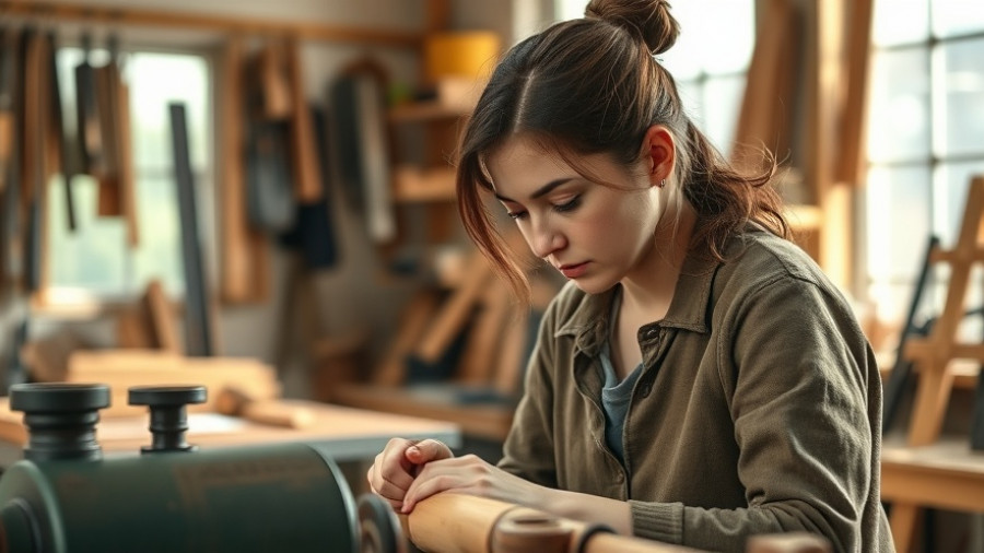 Craftsman focusing on lathe work in a DIY Creators Program workshop.