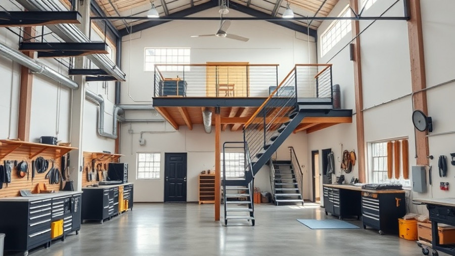 Pole Barn Loft Addition with sleek interior and tools.