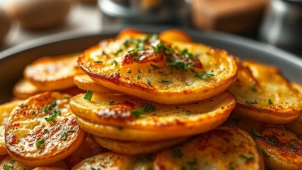 Golden brown Potatoes Au Gratin Recipe with herbs.