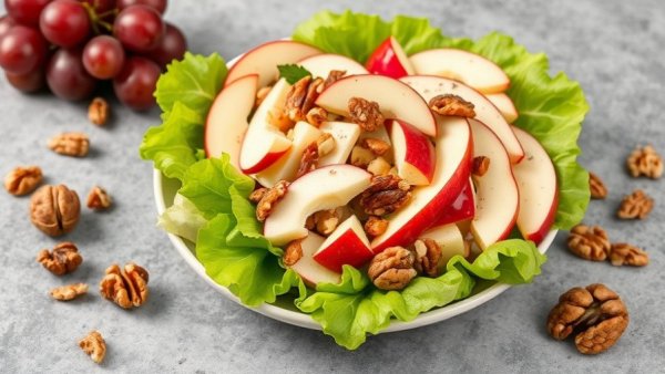 Colorful 15-Minute Waldorf Salad with apples, grapes, and walnuts.