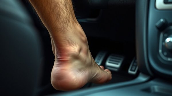 Barefoot pressing car pedal related to Driving Footwear Laws in Michigan.