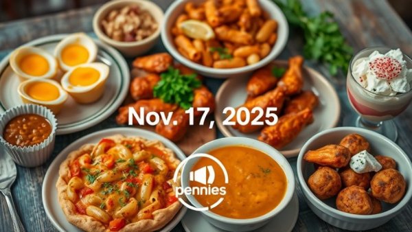 Weekly meal plan featuring egg cups, pasta, and parfait; dated Nov 17, 2025.