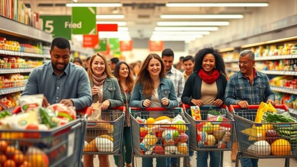 Group of shoppers at Costco with carts filled with DIY items.