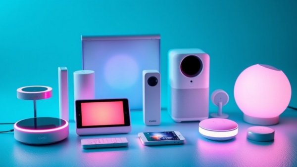 Smart home devices on vibrant surface for home automation with Thread.