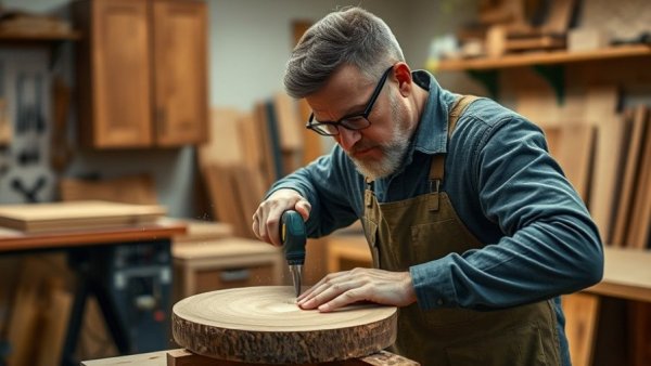 DIY round storage ottoman construction in a modern workshop.