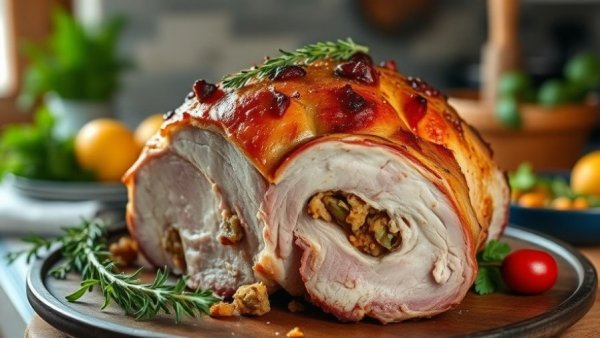 Pork Crown Roast Recipe - golden brown roast with stuffing and herbs