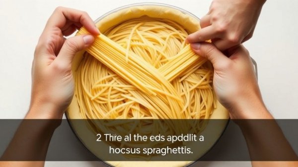 Preparing spaghetti pie crust with ricotta and meat layers.